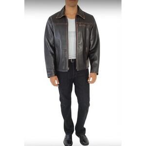 Carbon Jacket Mens Black Brown Biker Distressed Vintage Grunge Size XL